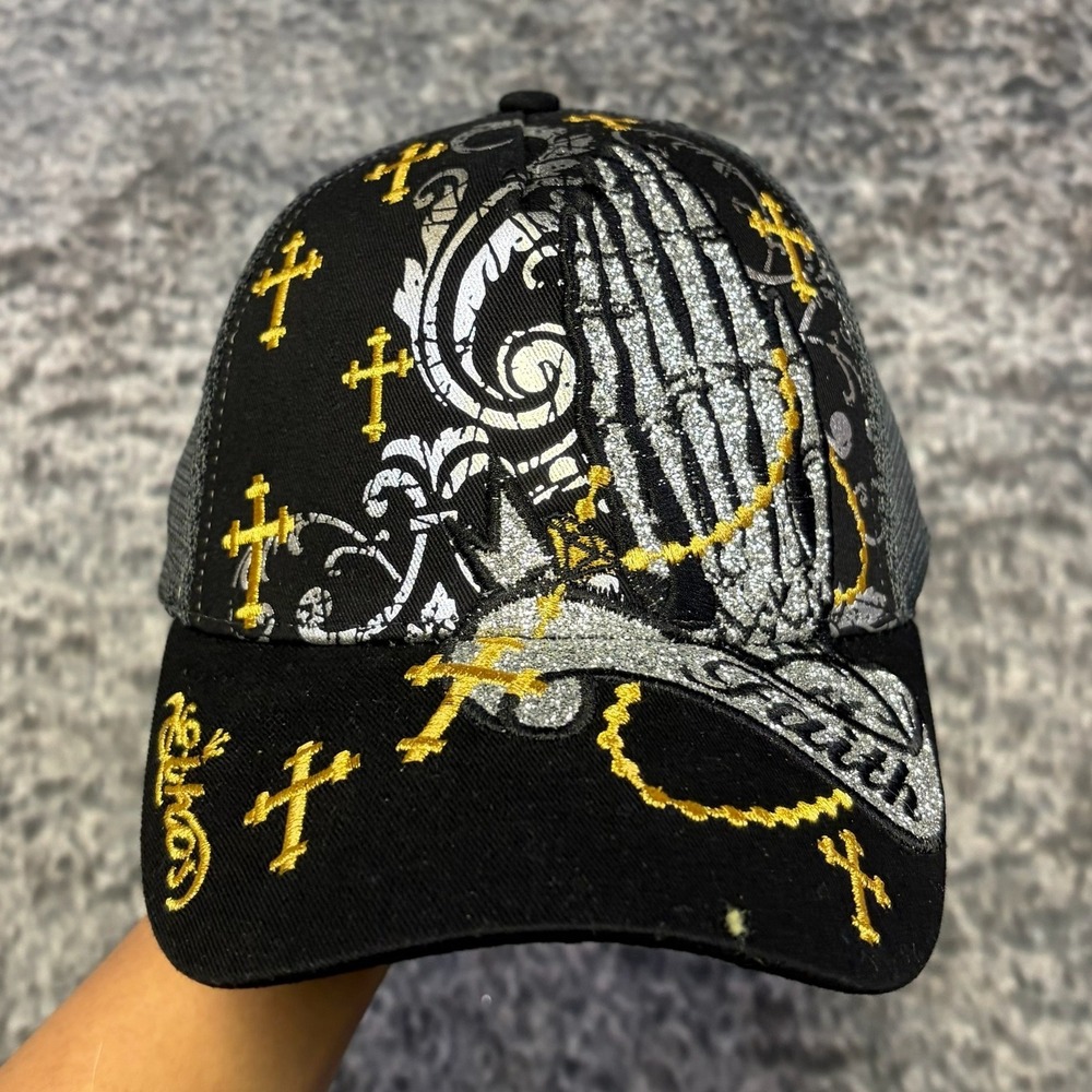 NWT KB Ethos Trucker Hat Black Embroidered Cross Vintage Y2K Cyber Grunge Goth